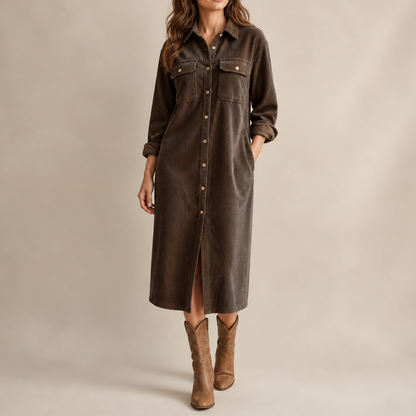 Corduroy Long Sleeve Button Down Shirt Dress