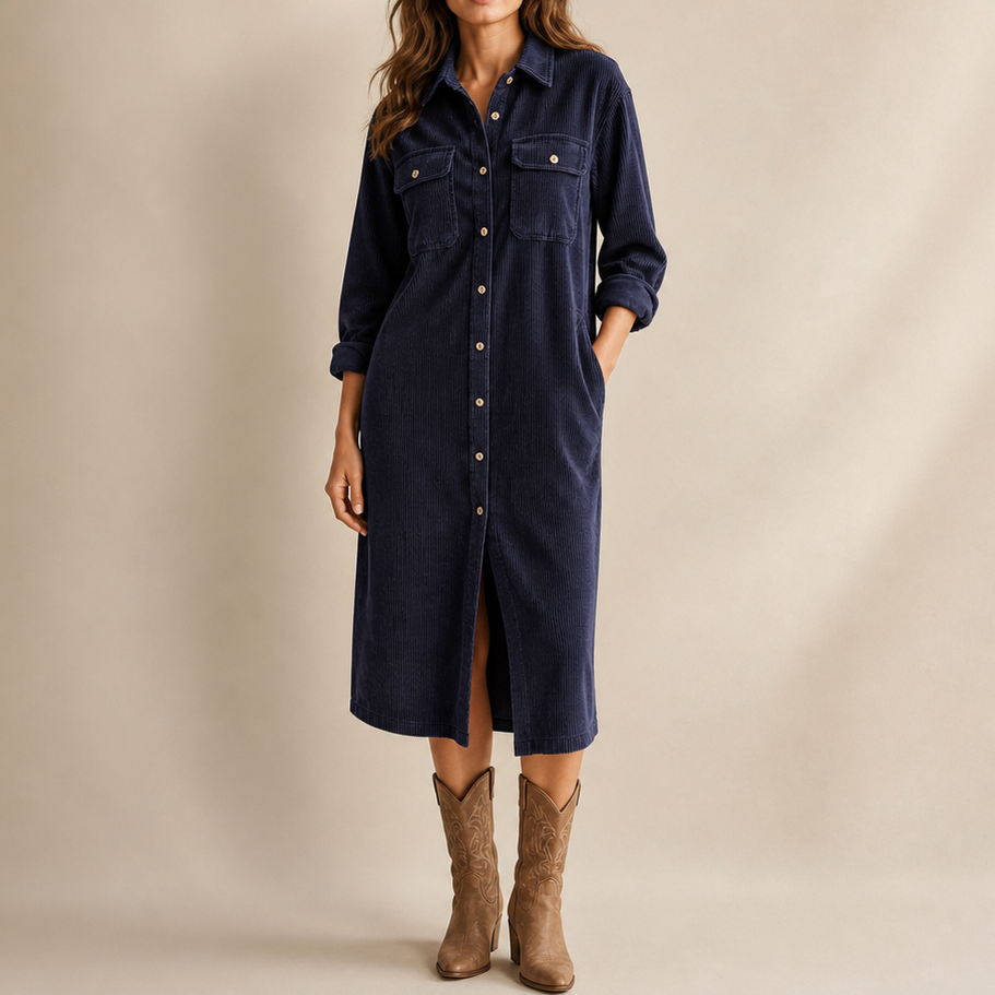 Corduroy Long Sleeve Button Down Shirt Dress