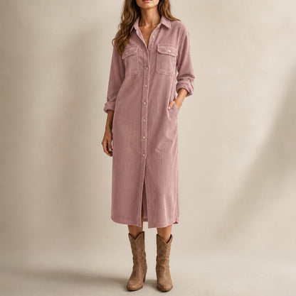 Corduroy Long Sleeve Button Down Shirt Dress
