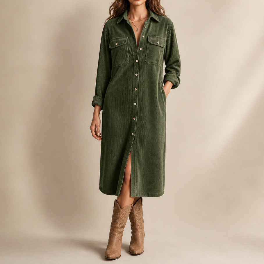 Corduroy Long Sleeve Button Down Shirt Dress