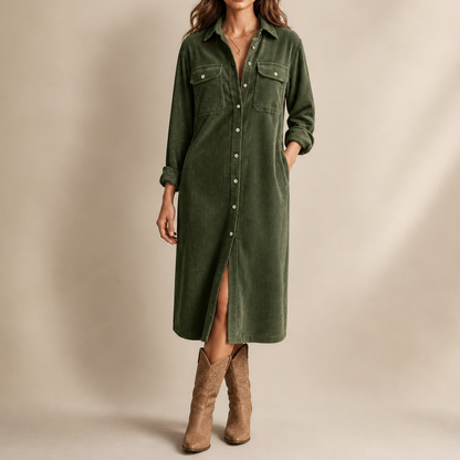 Corduroy Long Sleeve Button Down Shirt Dress