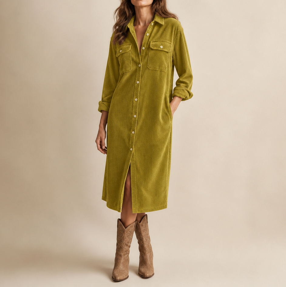Corduroy Long Sleeve Button Down Shirt Dress
