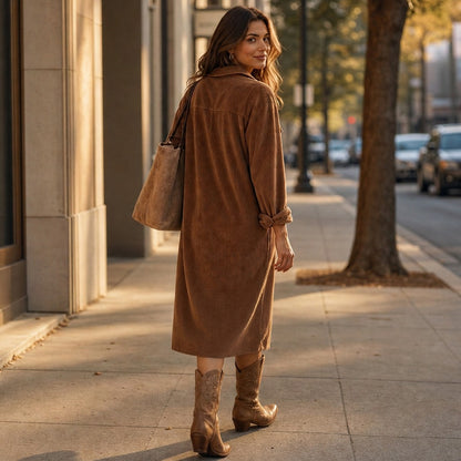 Corduroy Long Sleeve Button Down Shirt Dress