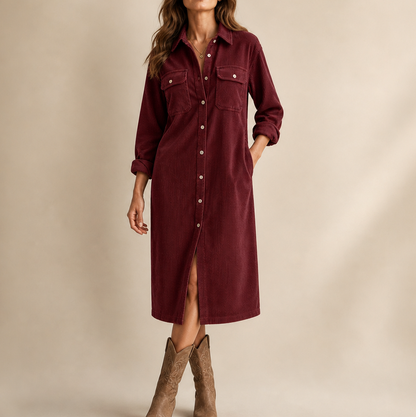 Corduroy Long Sleeve Button Down Shirt Dress