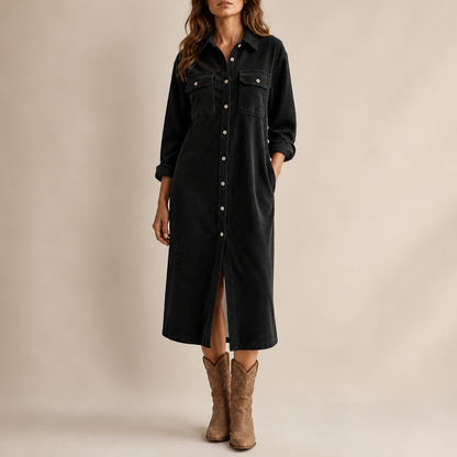 Corduroy Long Sleeve Button Down Shirt Dress