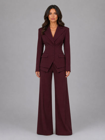 Long Sleeve Corset Blazer Wide Leg Three Piece Suit
