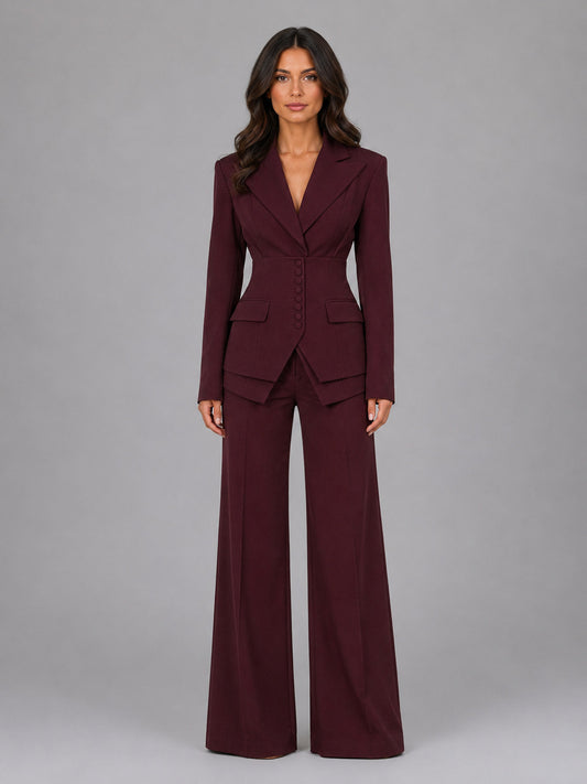 Long Sleeve Corset Blazer Wide Leg Three Piece Suit
