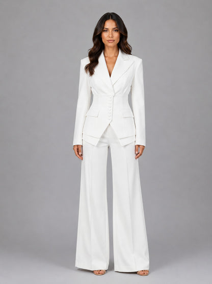 Long Sleeve Corset Blazer Wide Leg Three Piece Suit