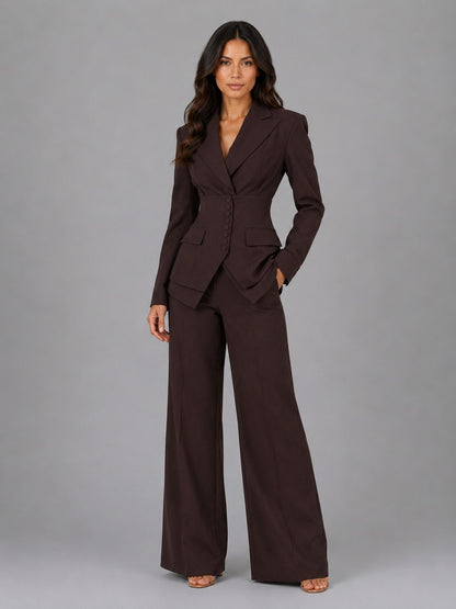 Long Sleeve Corset Blazer Wide Leg Three Piece Suit