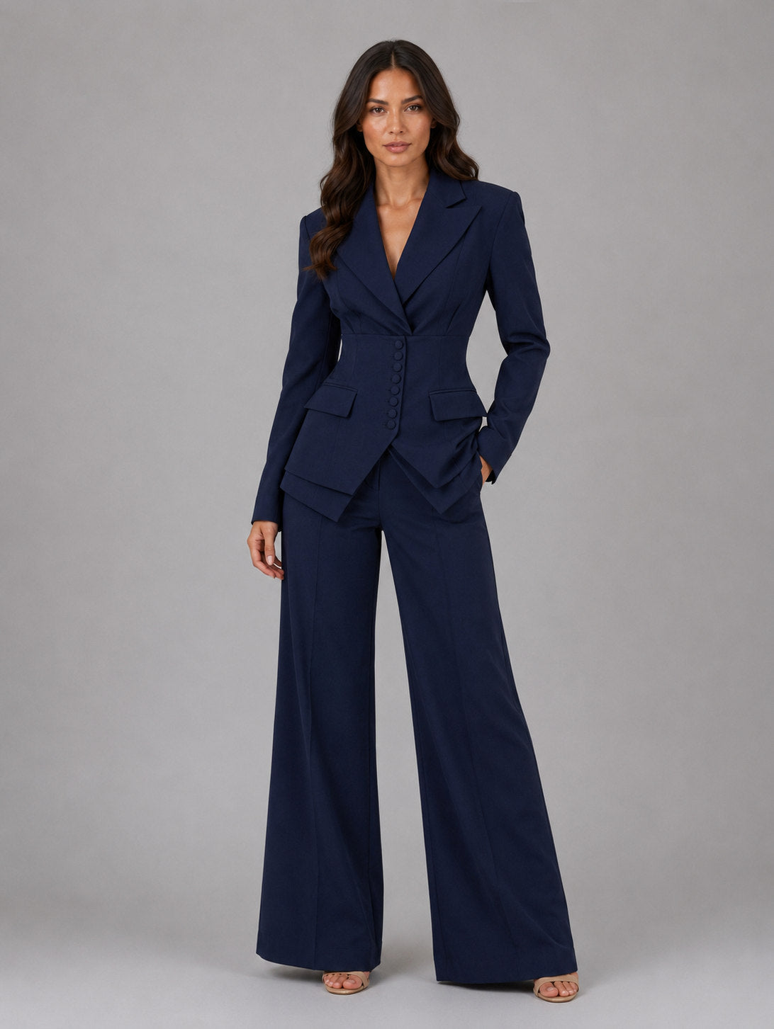 Long Sleeve Corset Blazer Wide Leg Three Piece Suit