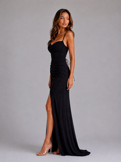 Corset Cowl Ruched Maxi Dress