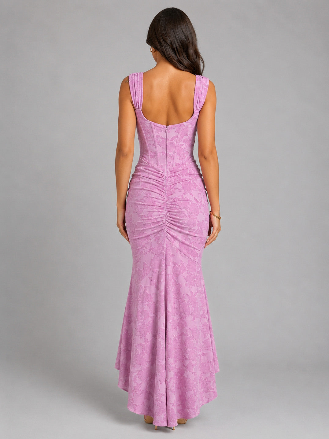 Corset Ruched Fishtail Maxi Dress