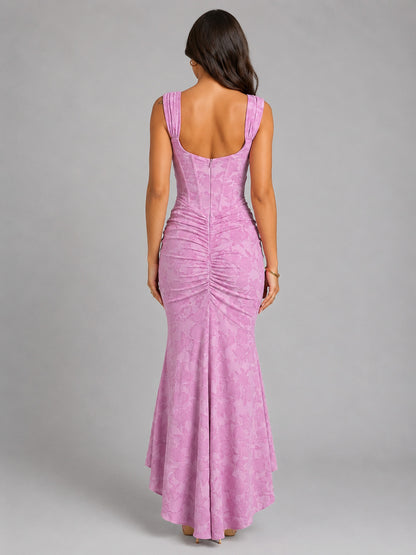 Corset Ruched Fishtail Maxi Dress