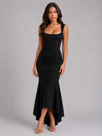 Corset Ruched Fishtail Maxi Dress