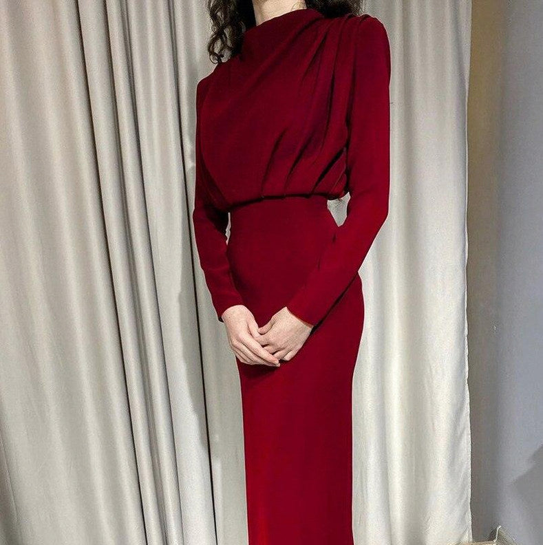 Cowl Neck Long Sleeve Maxi Dress