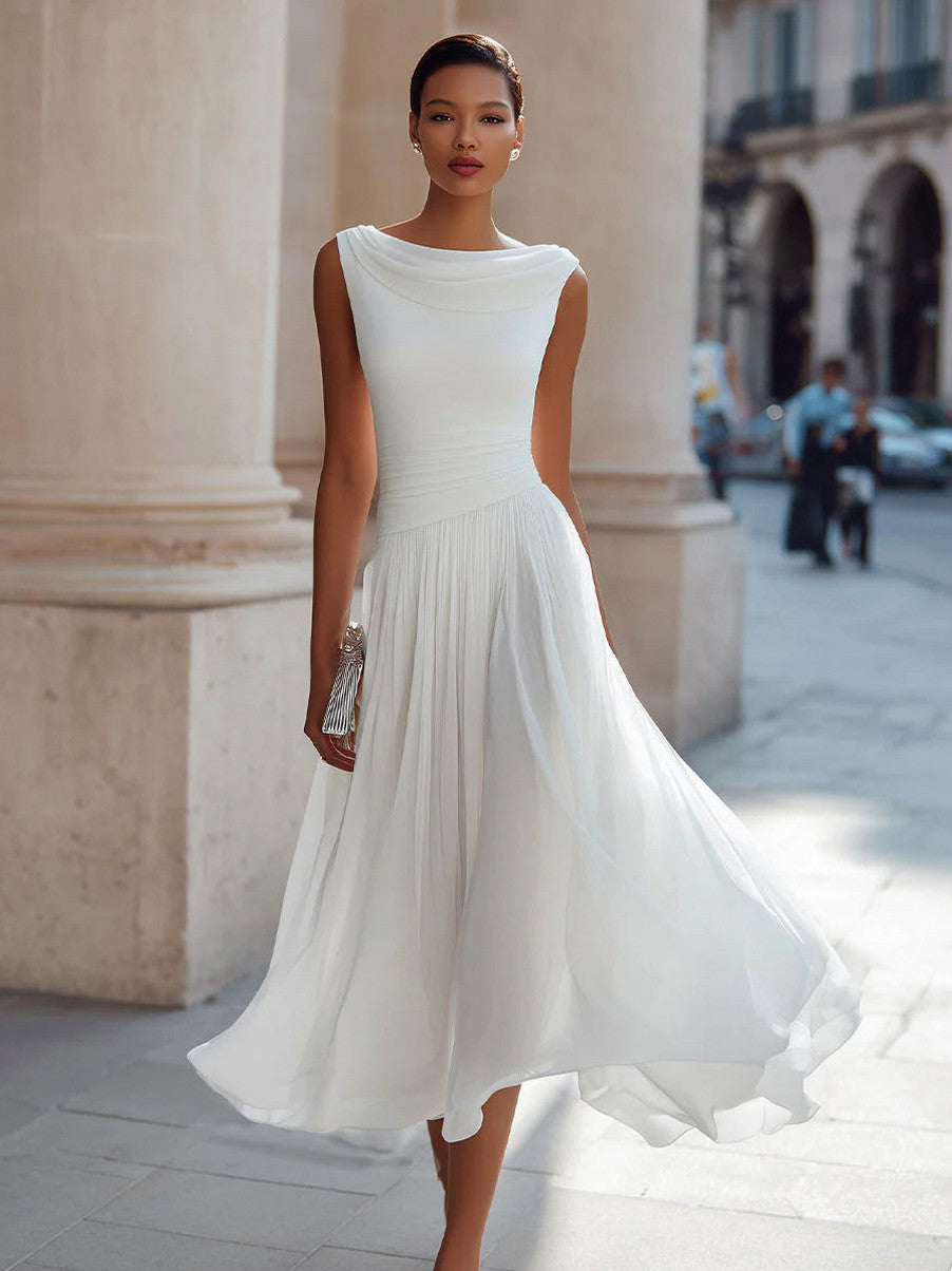 Cowl Neck Pleated Midi Dress