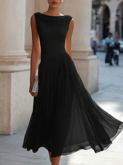 Cowl Neck Pleated Midi Dress