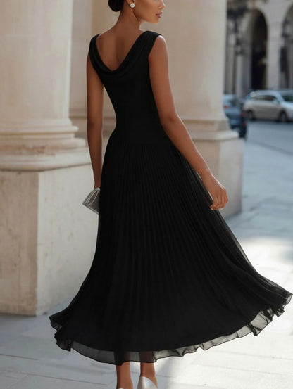 Cowl Neck Pleated Midi Dress