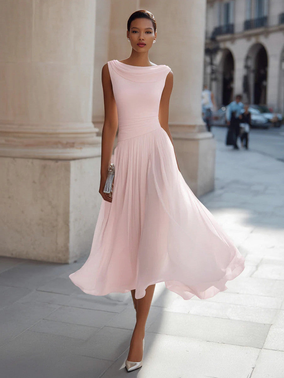 Cowl Neck Pleated Midi Dress