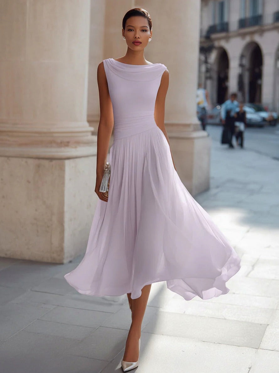 Cowl Neck Pleated Midi Dress