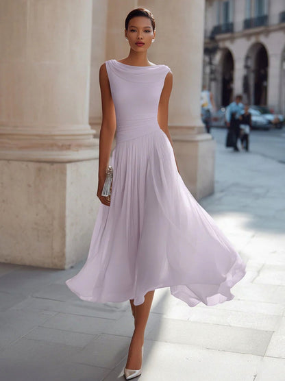 Cowl Neck Pleated Midi Dress