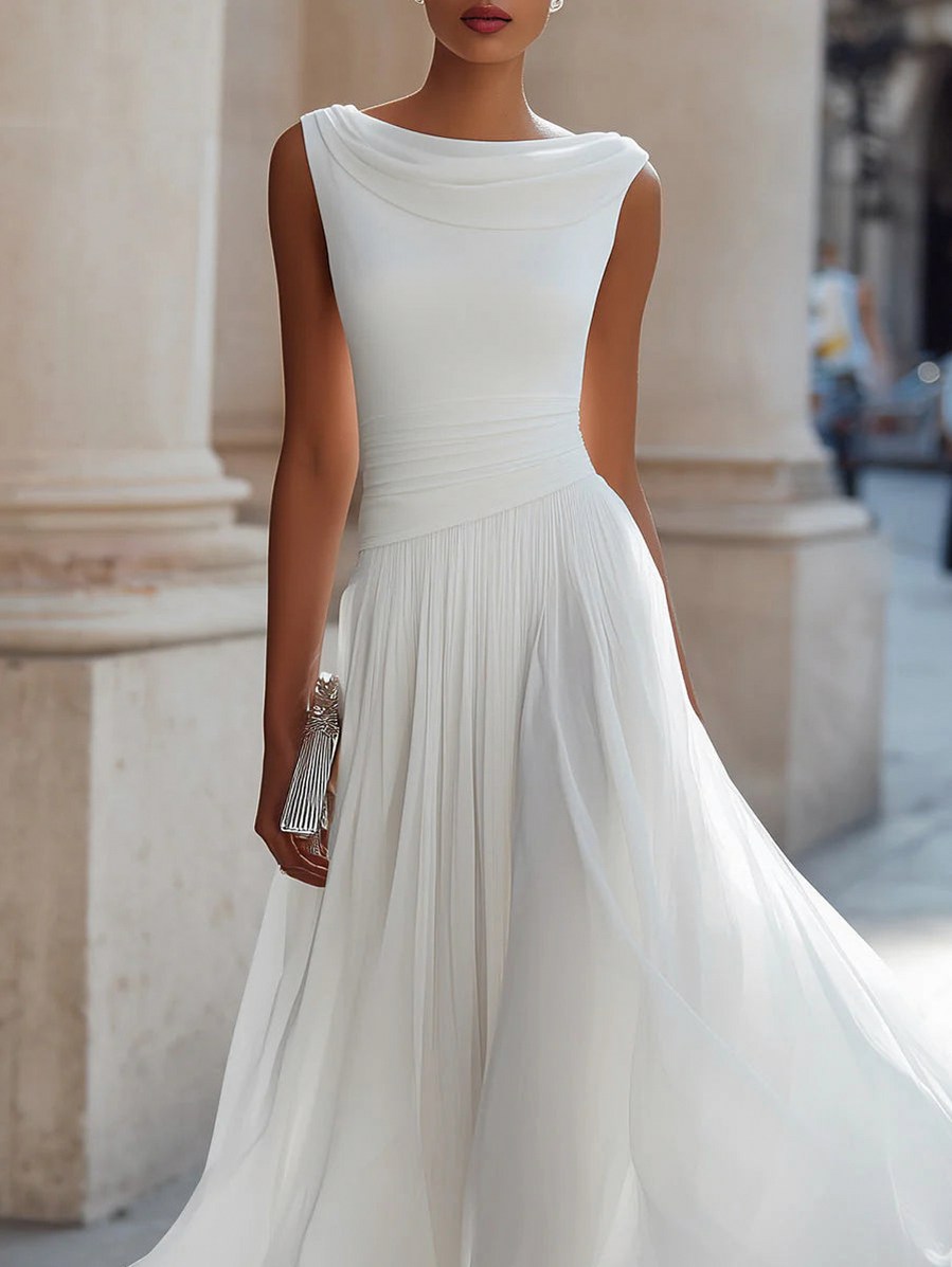Cowl Neck Pleated Midi Dress