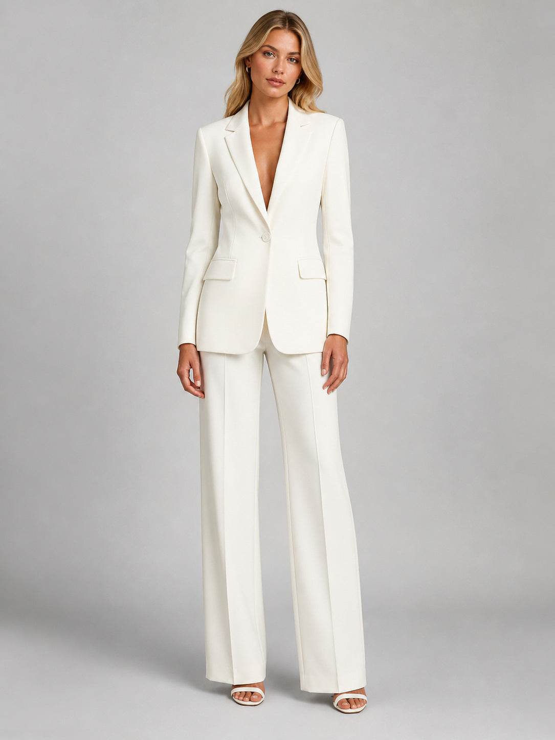 Crepe Button Front Blazer Pant Set