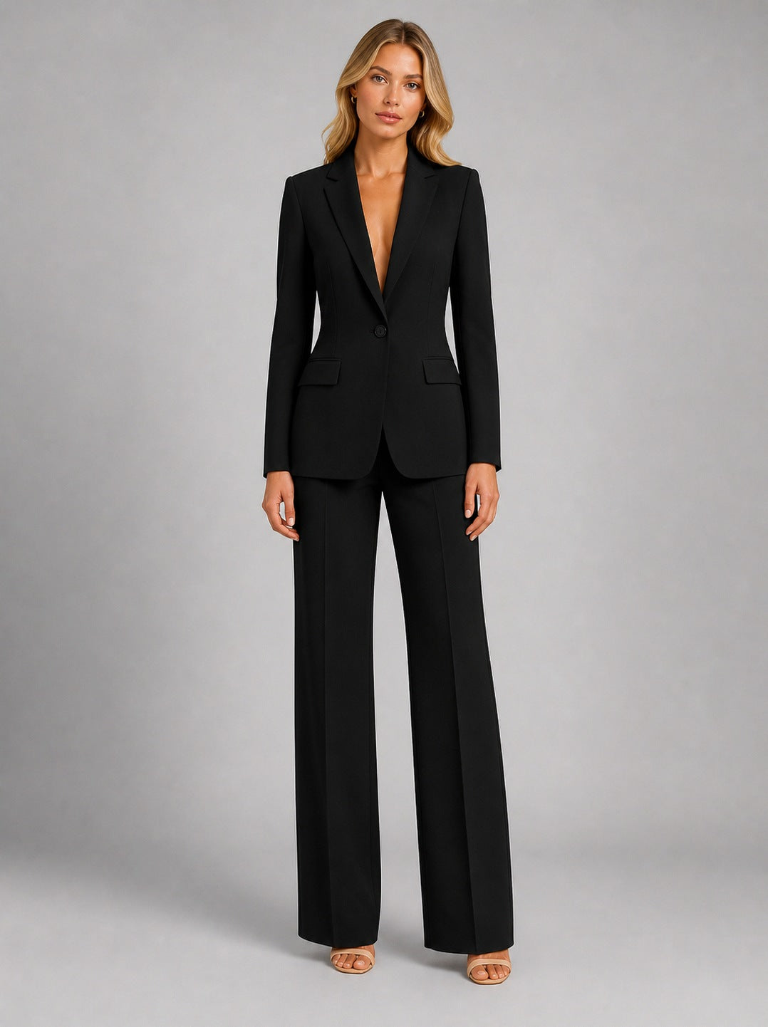 Crepe Button Front Blazer Pant Set