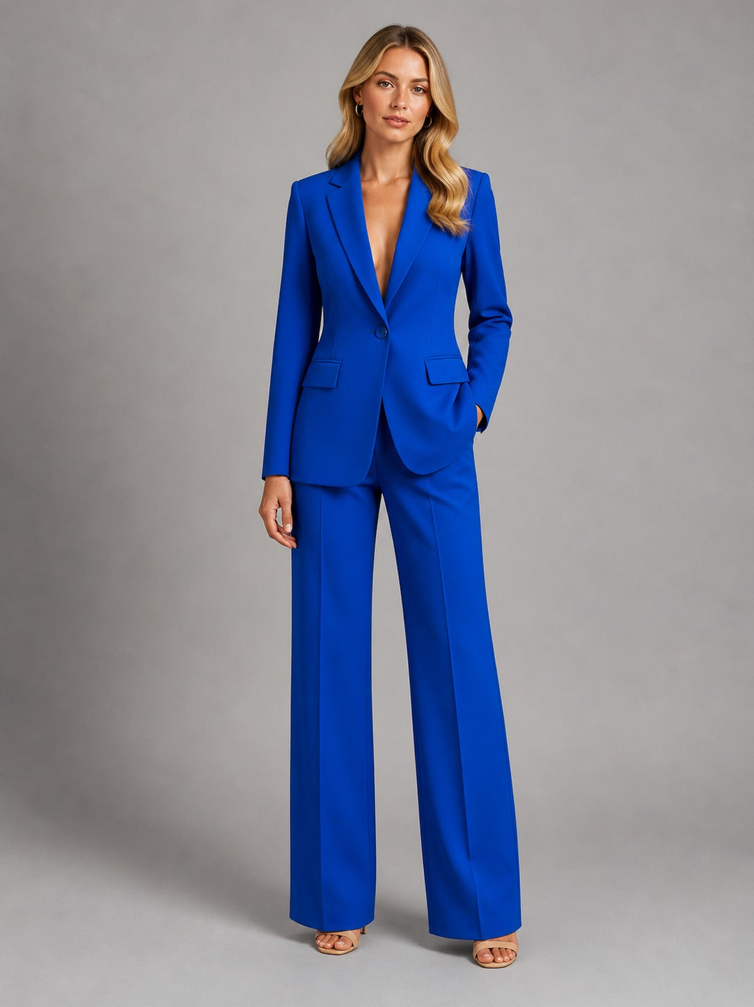 Crepe Button Front Blazer Pant Set