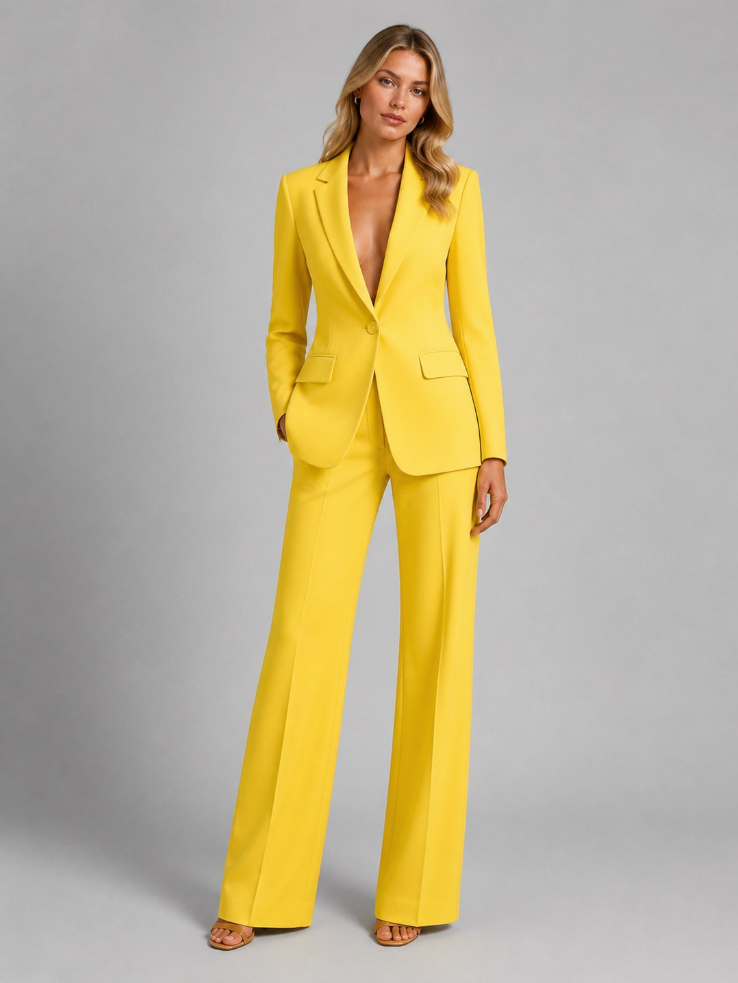 Crepe Button Front Blazer Pant Set