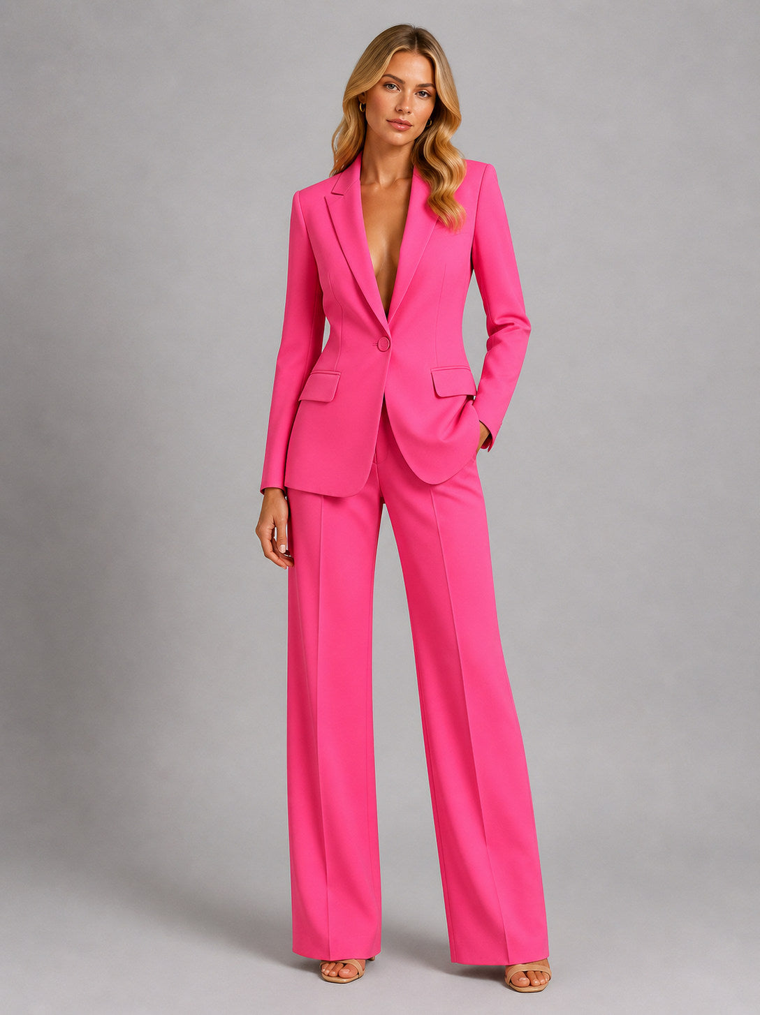 Crepe Button Front Blazer Pant Set