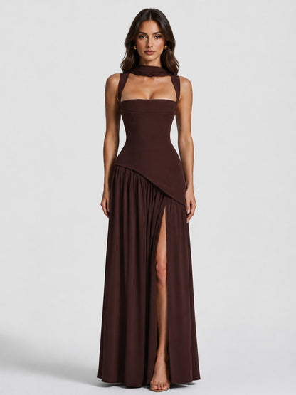 Crepe Corset High Slit Maxi Dress