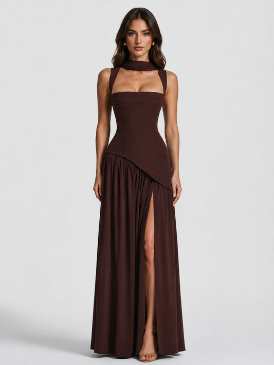 Crepe Corset High Slit Maxi Dress