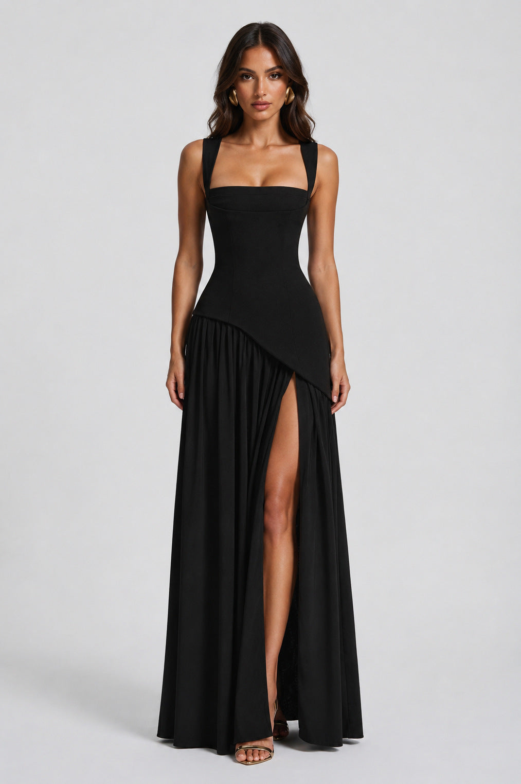 Crepe Corset High Slit Maxi Dress