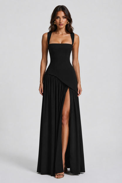 Crepe Corset High Slit Maxi Dress