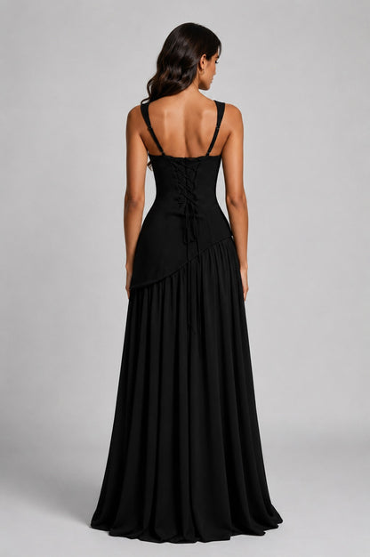 Crepe Corset High Slit Maxi Dress