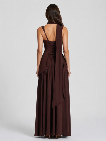 Crepe Corset High Slit Maxi Dress