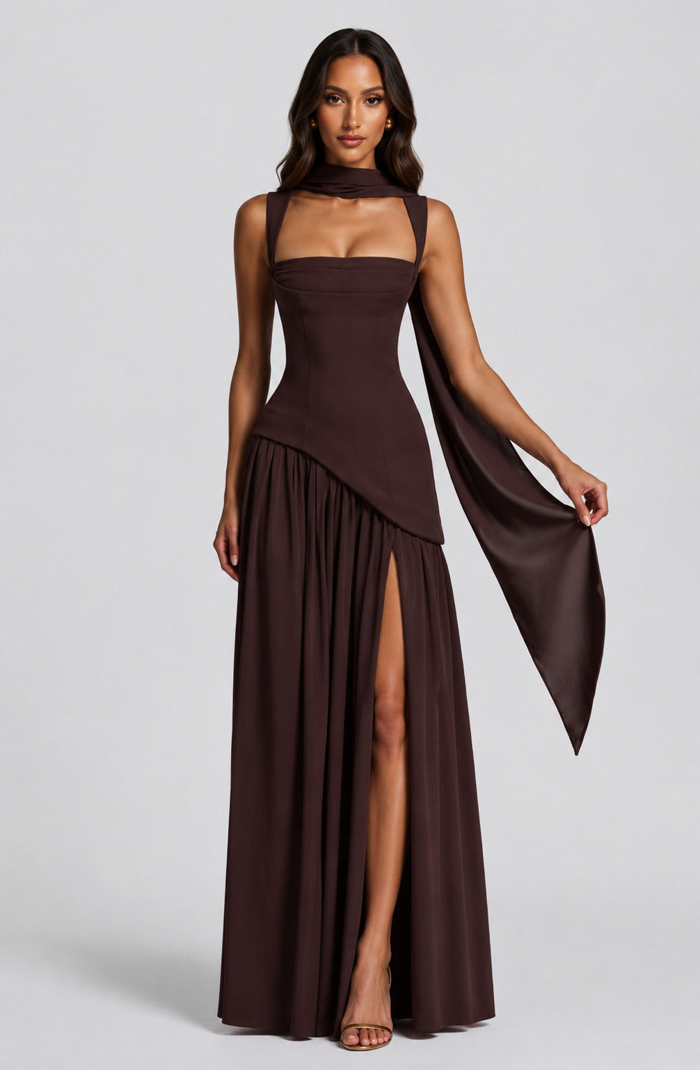 Crepe Corset High Slit Maxi Dress