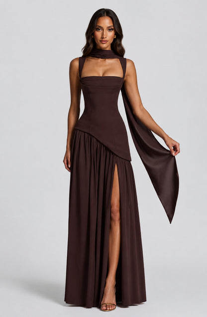 Crepe Corset High Slit Maxi Dress