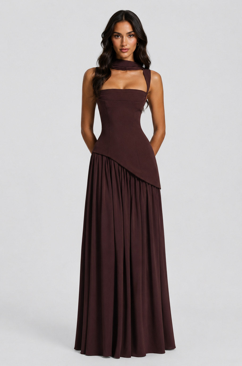 Crepe Corset High Slit Maxi Dress