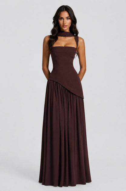 Crepe Corset High Slit Maxi Dress