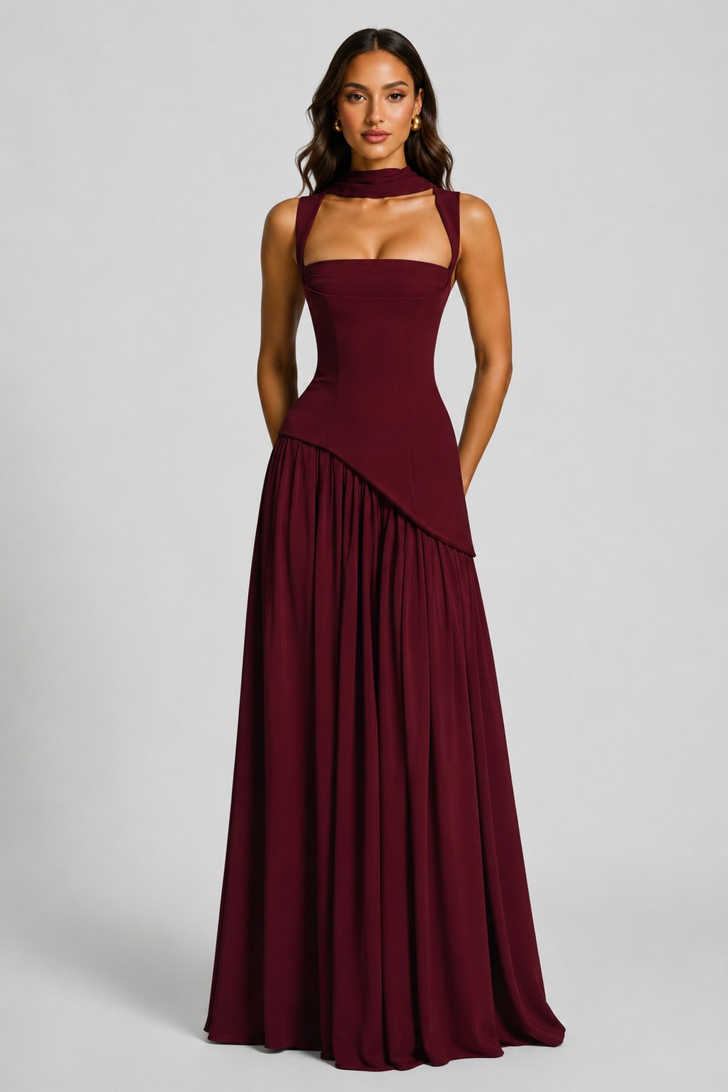 Crepe Corset High Slit Maxi Dress