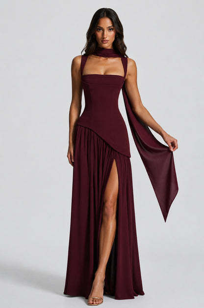 Crepe Corset High Slit Maxi Dress