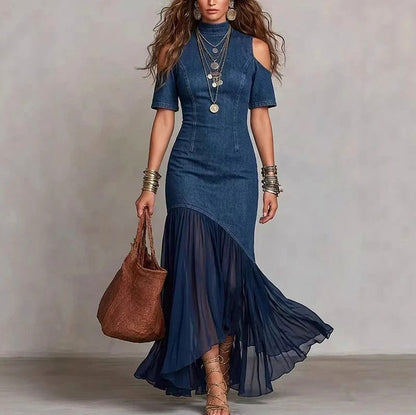 Denim Cold Shoulder Midi Dress