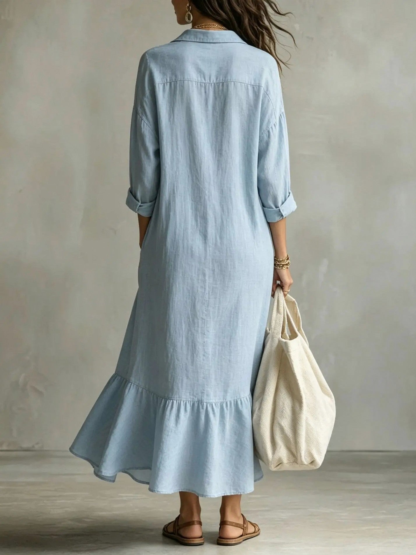 long sleeve Tiered Maxi Shirt Dress