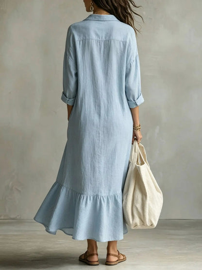 long sleeve Tiered Maxi Shirt Dress
