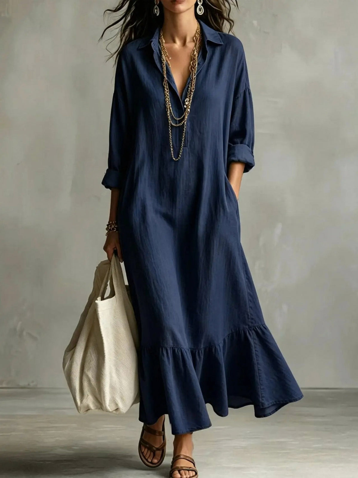 long sleeve Tiered Maxi Shirt Dress
