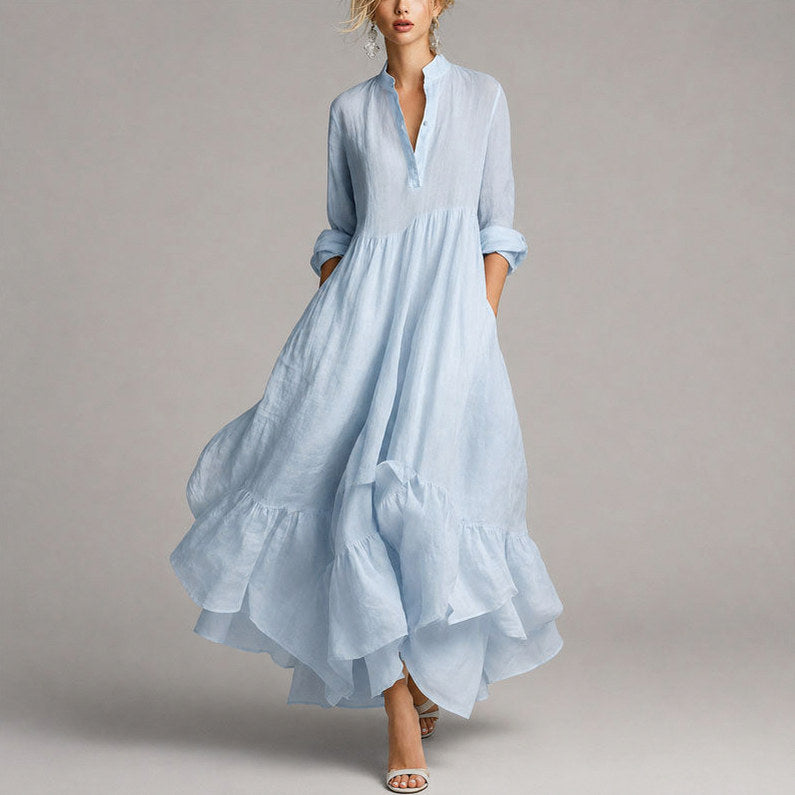 Long Sleeve Empire Waist Tiered Maxi Dress
