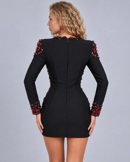 Embellished Cutout Long Sleeve Mini Dress