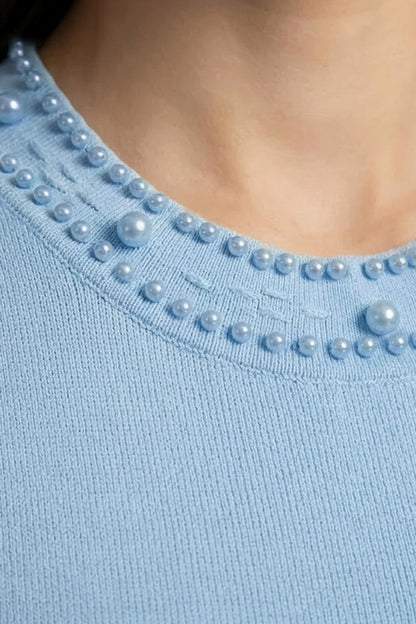 Embellished Drop Waist Knit Midi Dress